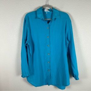Soft Surroundings Women’s Sz M 100% linen, oversize shirt Preppy Bohemian flowy